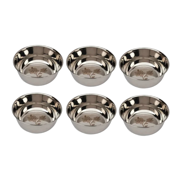 Leroyal Stainless Steel Designer Bowl 100 Ml Capacity - Pack Of 6