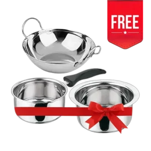 Kitchen Essentials Kadai - 1.1 Ltr + Sauce Pan 1.1 Ltr & FREE Tope 1.5 Ltr