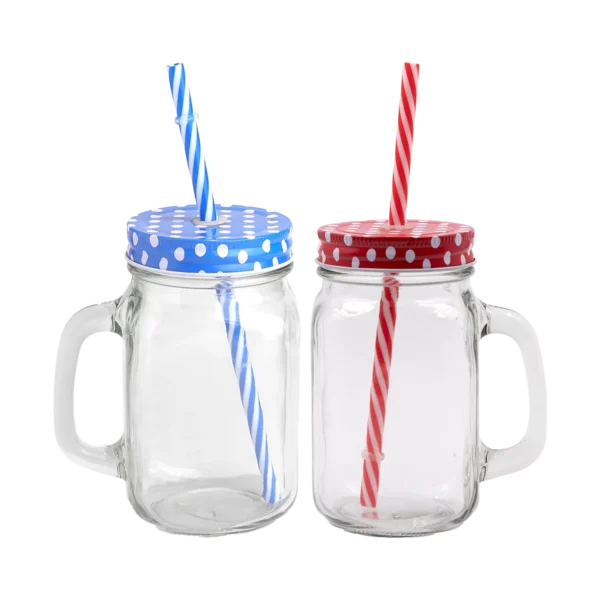 Soogo Mason Jar With Lid And Straw (450 Ml) - Pack Of 2
