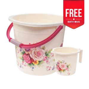 Home First Printed Bucket Vista - 18 Ltr & FREE Bath Mug - 1.5 Ltr