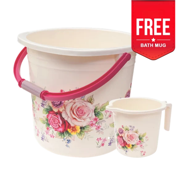 Home First Printed Bucket Vista - 18 Ltr & FREE Bath Mug - 1.5 Ltr
