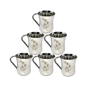 Leroyal Stainless Steel Damru Shape Designer Tea Cup (150 Ml) Pack Of 6 - 1 Unit