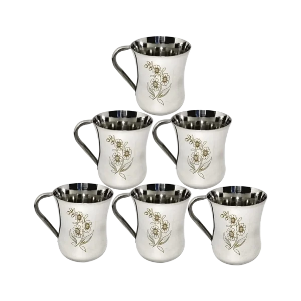 Leroyal Stainless Steel Damru Shape Designer Tea Cup (150 Ml) Pack Of 6 - 1 Unit