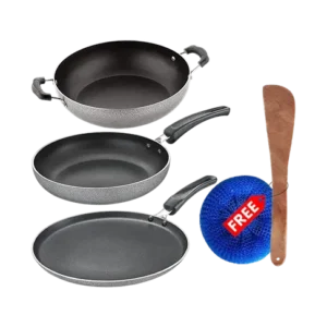 Maxtouch Nonstick BYK Cookware Set of 3 (Tawa 280 MM / Frying Pan 260 MM / Kadai 240 MM)