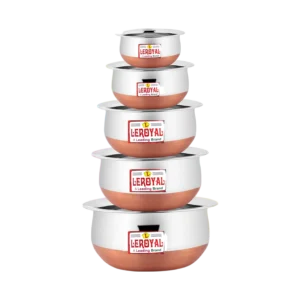 Leroyal Stainless Steel Serving Bowl Copper Bottom Stainless Steel Handi Set / Cookware Set (Steel) - Pack Of 5
