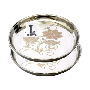 Leroyal Stainless Steel Designer Khumcha/Thali - Pack Of 2