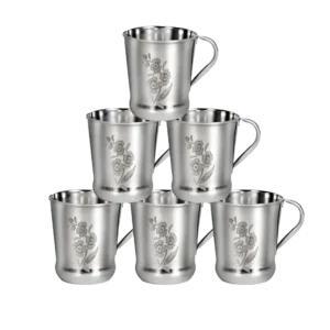 Leroyal Stainless Steel Pari Shape Designer Tea Cup (150 Ml) - Pack Of 6