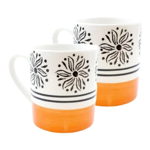 Somny Mini Milk Mug (320 Ml) (Orange Mustard White) - Pack Of 2