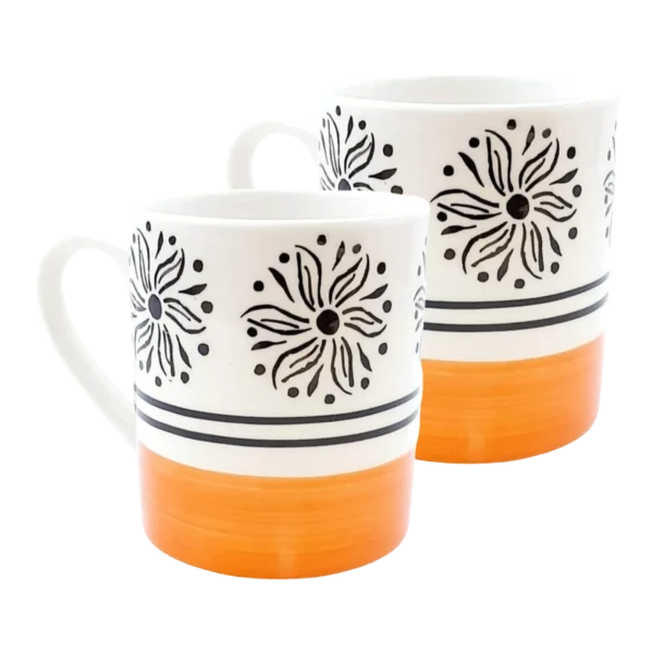 Somny Mini Milk Mug (320 Ml) (Orange Mustard White) - Pack Of 2