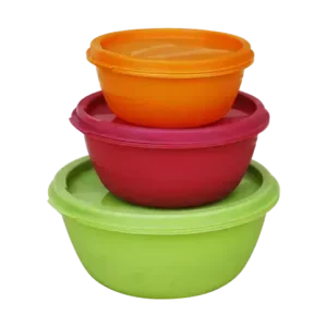 Princeware Store Fresh Bowl Packing Container (Assorted Color) - (900 Ml + 525 Ml + 295 Ml) (Set Of 3)