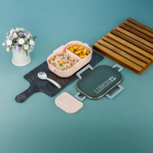 Plastic Leakproof Lunch Box, Water Bottle And Spoon - 1 Unit