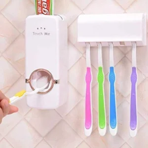 Toothbrush Holder With Cover With 3M Sticky Suction Pad Wall Mounted Toothpaste Squeezer For Bathroom - 1 Unit